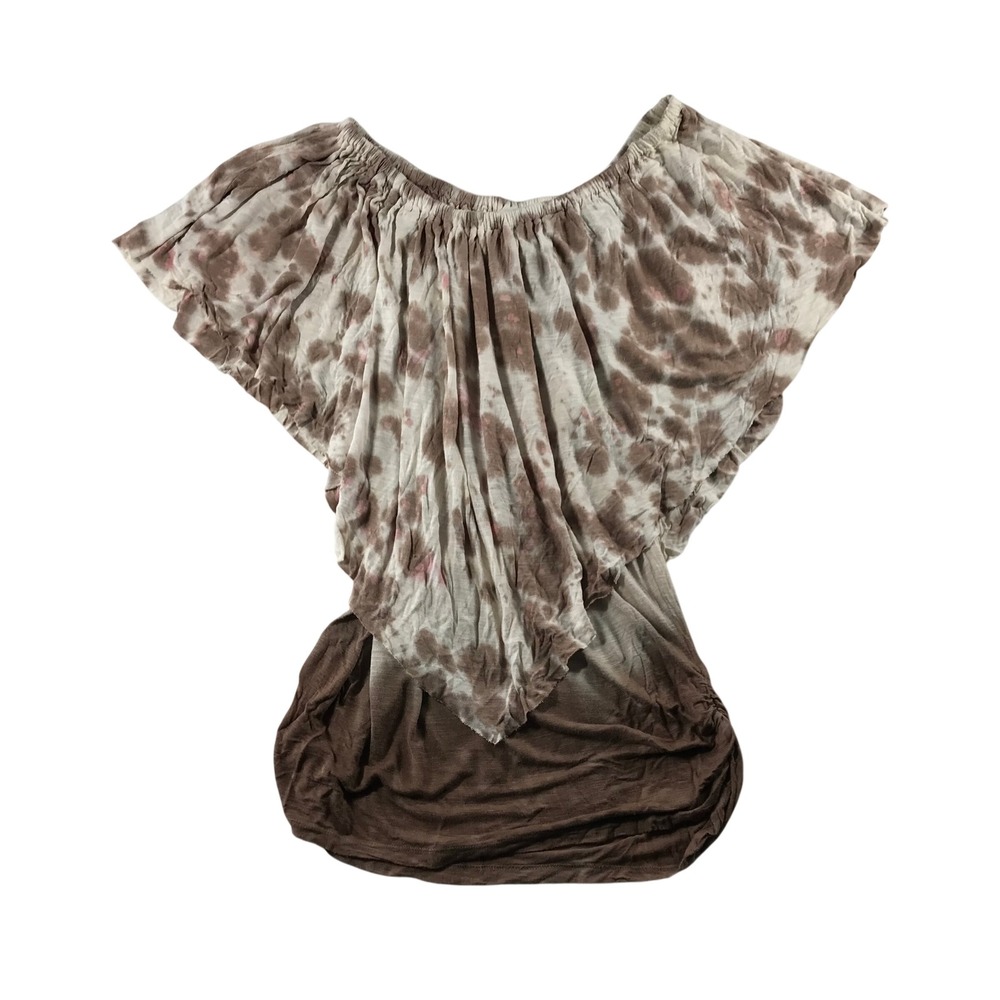 Young Fabulous & Broke Brown Tie Dye Ombre Off Shoulder Draped Top Large